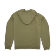 Back of Loft Hoodie Olive green with ribbed wrists and bottom hem