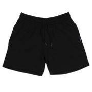 Loft Short 5.5" Black front with elastic waistband, fabric drawstring with metal tips, and two inseam pockets