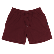 Loft Short 5.5" Maroon front with elastic waistband, fabric drawstring with metal tips, and two inseam pockets