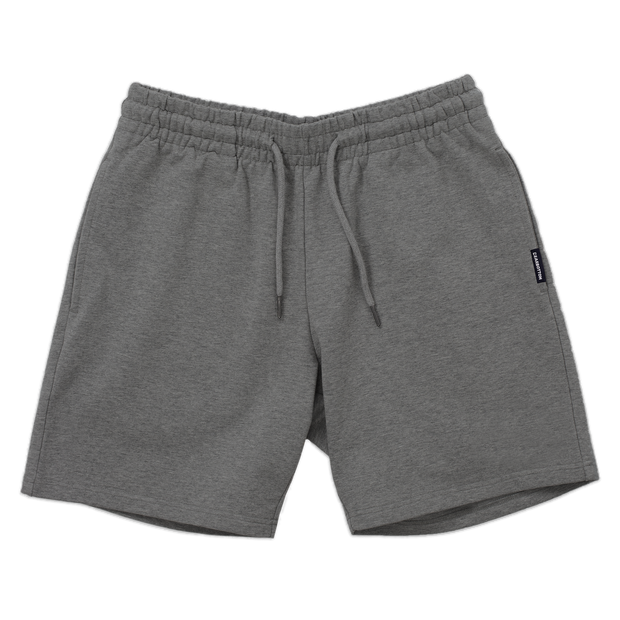 Loft Short 7" Charcoal front with elastic waistband, fabric drawstring with metal tips, and two inseam pockets
