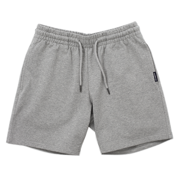 Loft Short 7" Heather Grey front with elastic waistband, fabric drawstring with metal tips, and two inseam pockets
