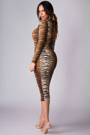 Lola Long Sleeves Bodycon Animal Print Sexy Midi Dress - MY SEXY STYLES