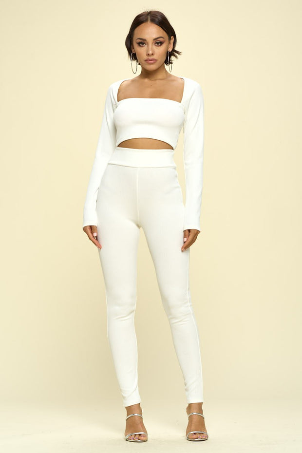 Luxia Solid Crop Top and Leggings Set - MY SEXY STYLES