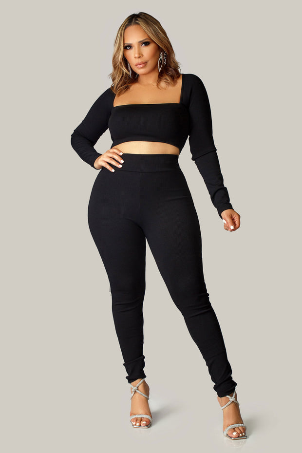 Luxia Solid Crop Top and Leggings Set - MY SEXY STYLES