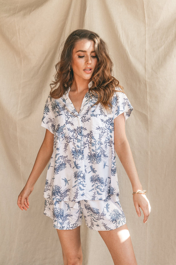 Maggie Pajama Set - Summer Toile - Aegean Blue