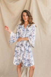 Short Kimono Robe - Summer Toile - Aegean Blue