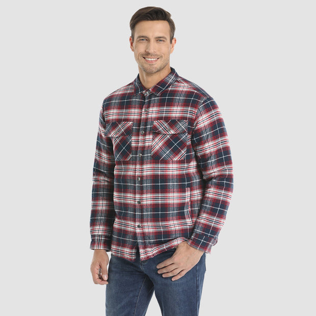Men's Flannel Shirt Jacket Long Sleeve Quilted Lined Plaid Coat Button Down Thick Outwear for Winter