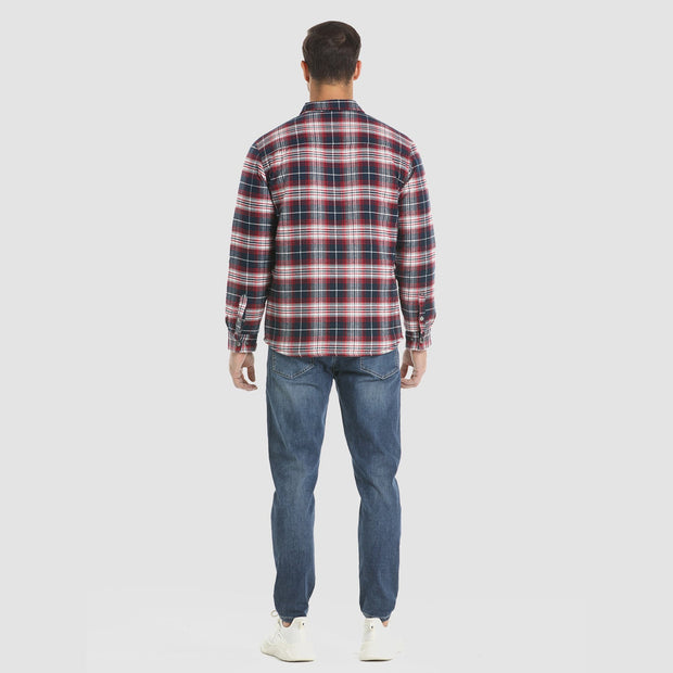 Men's Flannel Shirt Jacket Long Sleeve Quilted Lined Plaid Coat Button Down Thick Outwear for Winter
