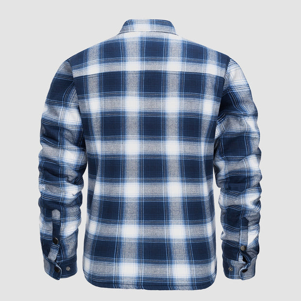 Men's Flannel Shirt Jacket Long Sleeve Quilted Lined Plaid Coat Button Down Thick Outwear for Winter