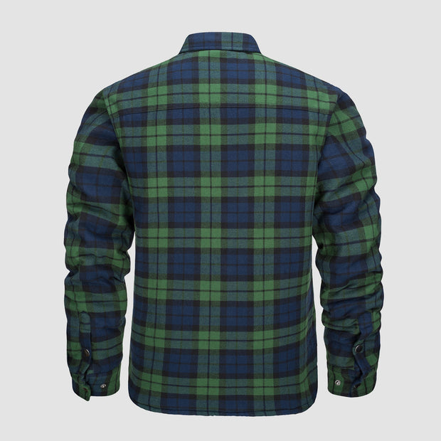 Men's Flannel Shirt Jacket Long Sleeve Quilted Lined Plaid Coat Button Down Thick Outwear for Winter