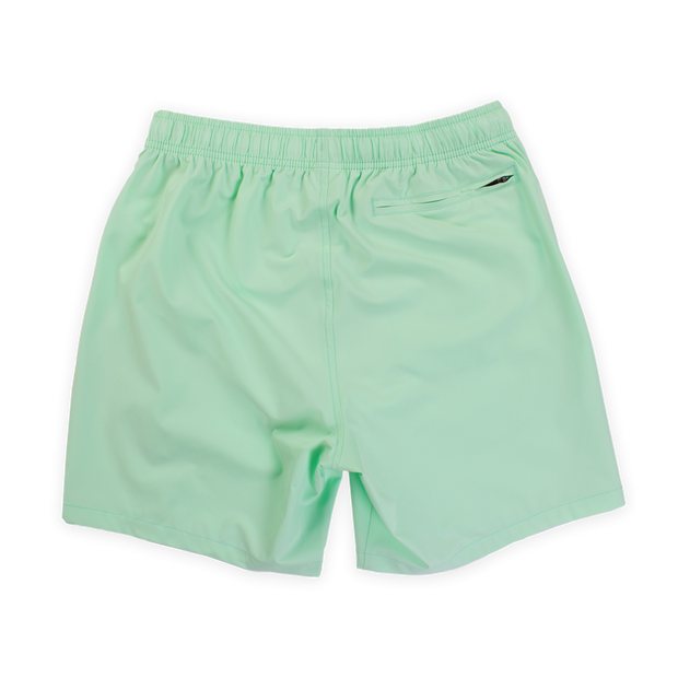 Stretch Swim 7" in Mint back with elastic waistband and back right zippered pocket