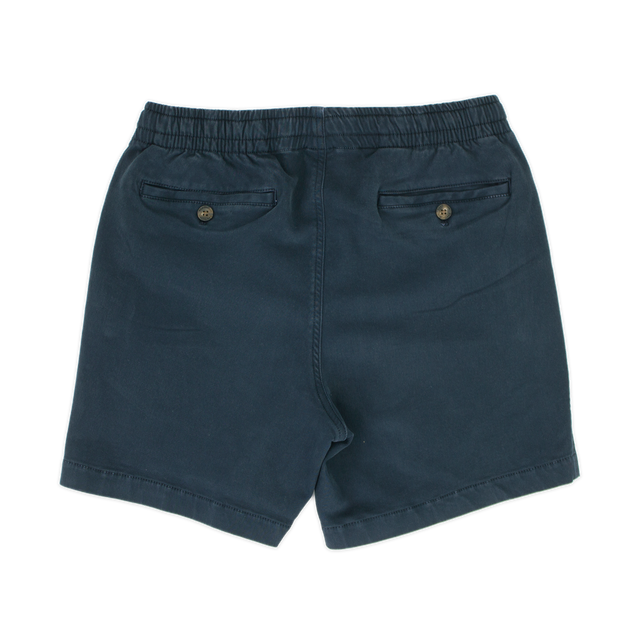 Alto Short 5.5" inseam in Navy back with elastic waistband and two welt pocket with horn buttons