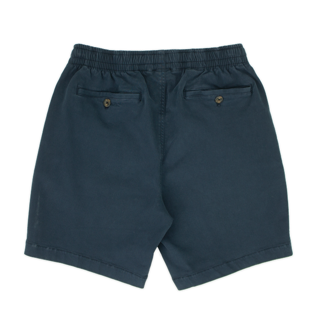 Alto Short 7" inseam in Navy back with elastic waistband and two welt pocket with horn buttons