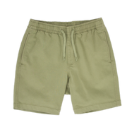 Alto Short 7" inseam in Olive front with elastic waistband, fabric drawstring, faux fly, and two front side seam pockets