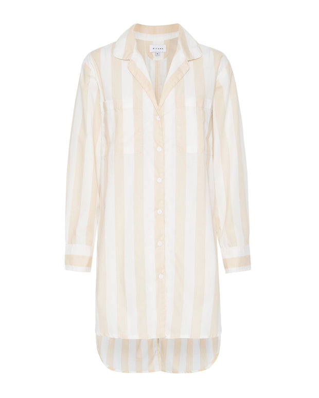 Abigail Nightshirt - Cotton - Stripe Sand Dune