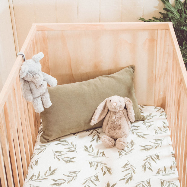 Fitted Baby Cot Sheet - Olive Leaf