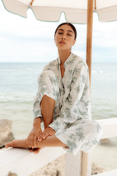 Maggie Pajama Set - Long - Vintage Palm Mint