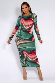 Raya Abstract Print Midi Dress - MY SEXY STYLES