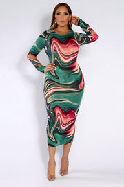 Raya Abstract Print Midi Dress - MY SEXY STYLES