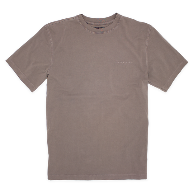 Front of Natural Dye Graphic Tee Riptide in mud color with Bearbottom written in white