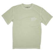 Front of Natural Dye Graphic Tee Roadtrip in sage green with white Bearbottom on front