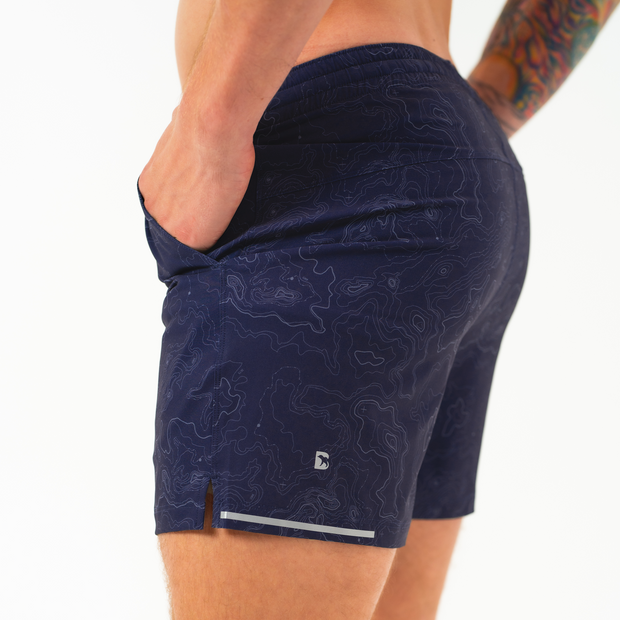 Run Short 5.5" Topography Navy on Model Back