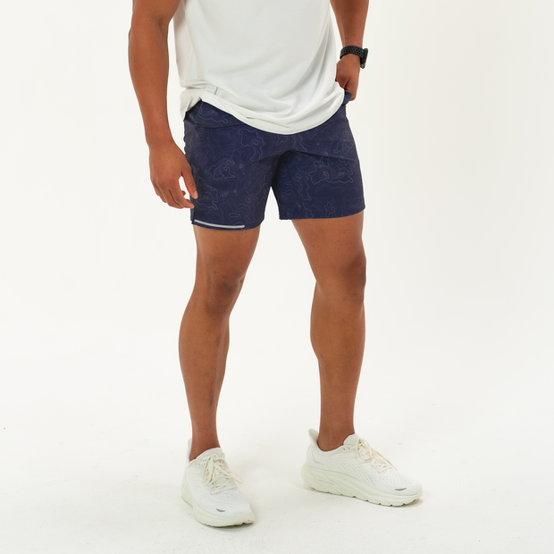 Run Short 7" Topography Navy on Model Full Body