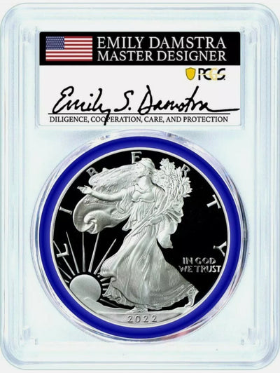 2022 W $1 Proof Silver Eagle PCGS PR70 DCAM Advanced Release Emily Damstra