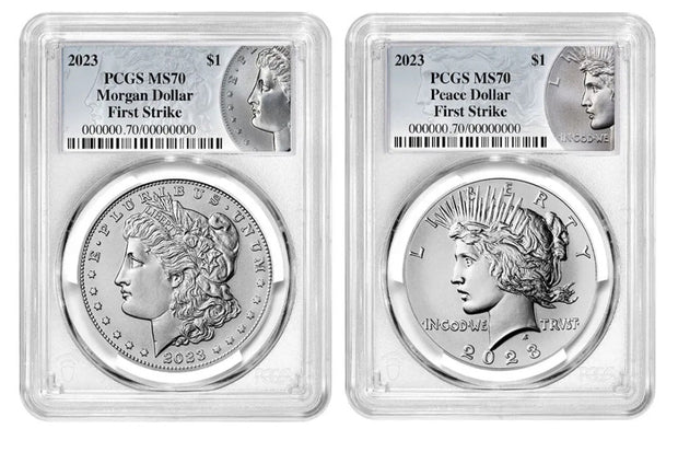 2023 $1 Morgan & Peace Dollar 2 Coin Set PCGS MS70 First Strike