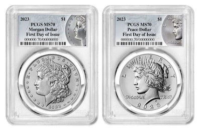 2023 $1 Morgan & Peace Dollar 2 Coin Set PCGS MS70 First Day of Issue