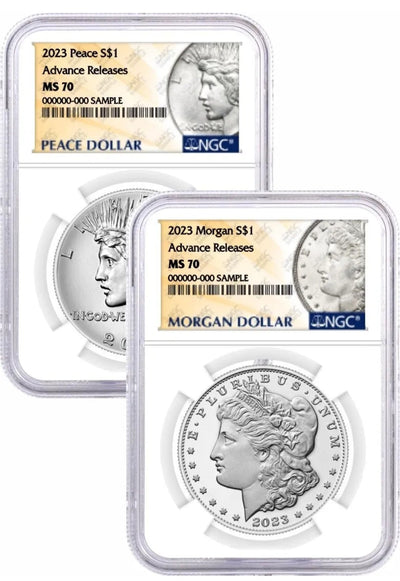 2023 $1 Morgan & Peace Dollar 2 Coin Set NGC MS70 Advanced Releases