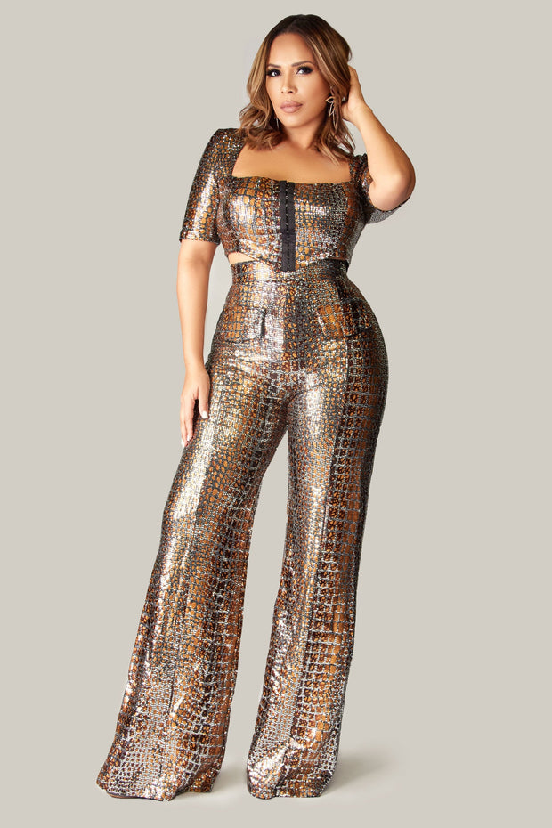 Shimmer Snake Print Two Piece Set - MY SEXY STYLES