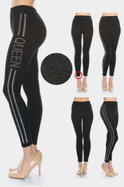 Side Crystal Pave Stripe "QUEEN" Detail Leggings - MY SEXY STYLES