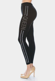 Side Crystal Pave Stripe "QUEEN" Detail Leggings - MY SEXY STYLES