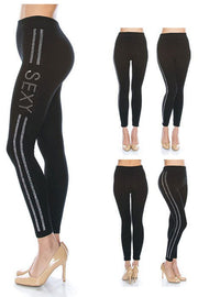 Side Crystal Pave Stripe "SEXY" Detail Leggings - MY SEXY STYLES