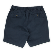 Stretch Chino Short 7" in Navy back with elastic waistband, belt loops, and two buttoned welt pockets