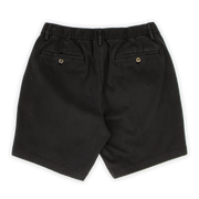 Stretch Chino Short 5.5" in Black back with elastic waistband, belt loops, and two buttoned welt pockets