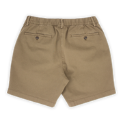 Stretch Chino Short 7" in Desert back with elastic waistband, belt loops, and two buttoned welt pockets