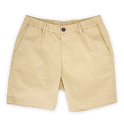 Stretch Chino Short 7" in Sand Dune front with elastic waistband, belt loops, buttoned fly, and two slant pockets