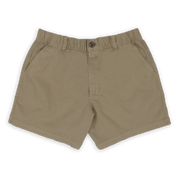Stretch Short 5.5" Desert front with elastic waistband, belt loops, zipper fly, faux horn button, and two inseam pockets