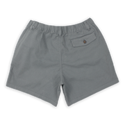 Stretch Short 5.5" Charcoal Greys back with elastic waistband, belt loops, and right buttoned back pocket