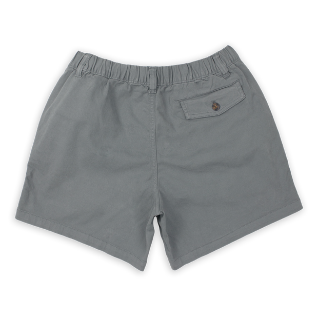Stretch Short 5.5" Charcoal Greys back with elastic waistband, belt loops, and right buttoned back pocket