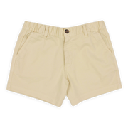 Stretch Short 5.5" Sand Dune front with elastic waistband, belt loops, zipper fly, faux horn button, and two inseam pockets
