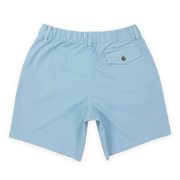 Stretch Short 7" Coastal Blue back with elastic waistband, belt loops, and right buttoned back pocket