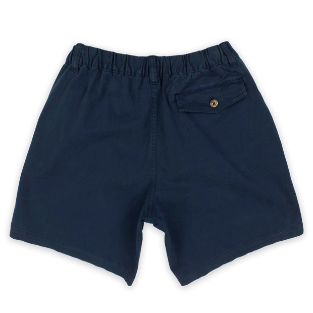 Stretch Short 7" Victory Navy back with elastic waistband, belt loops, and right buttoned back pocket