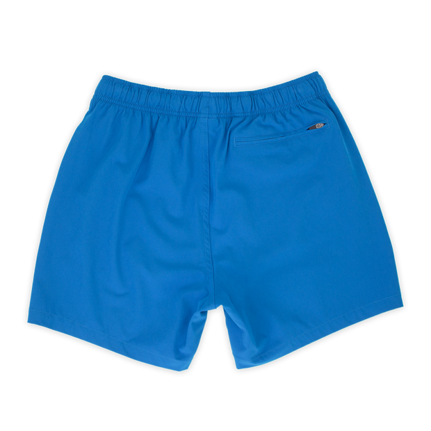 Stretch Swim 5.5" in bright azure Blue back with elastic waistband and back right zippered pocket
