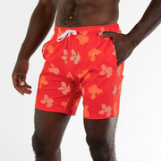 Stretch Swim 7" Hibiscus 45 degree angle with one hand in inseam pocket