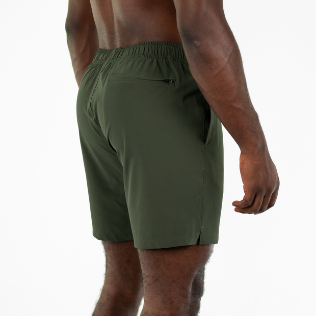 Stretch Swim Solid 7" Military Green back on model