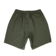 Stretch Swim 7" in Military Green back with elastic waistband and back right zippered pocket