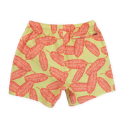 Stretch Swim 5.5" Banana Leaf Back with elastic waistband and back right zippered pocket